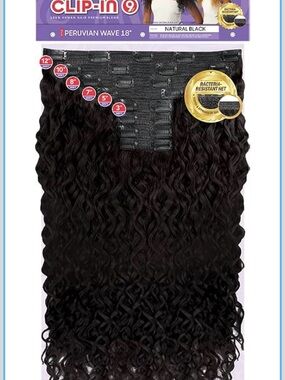 Peruvian Wave 18" Human Hair Blend Extensions - Natural Black- Synthetic